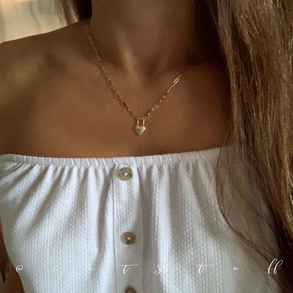 CZ Heart Padlock Necklace - Picture 3 of 15